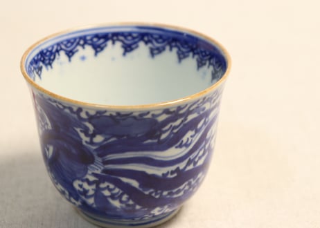 明治前期ベロ藍鳳凰図通り物向付