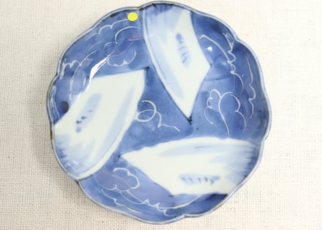 江戸幕末染付三方窓絵図小皿②ムシクイ