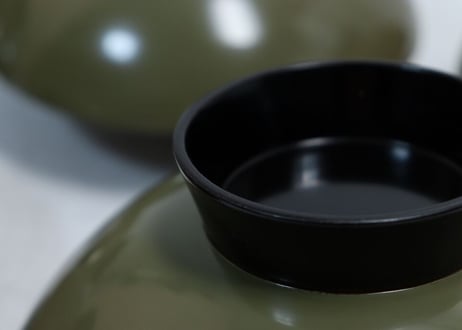 大正~昭和戦前内黒外緑六方に葉図大椀 5客組 高台スレ、小キズ