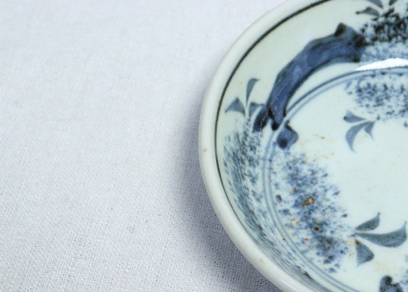 江戸後期染付三方に栗図なます皿① 窯傷,黒点 | 吉祥寺PukuPuku