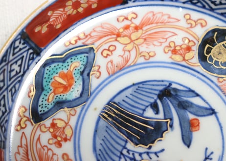 明治前期色絵鳥に宝珠と花図縁立小皿