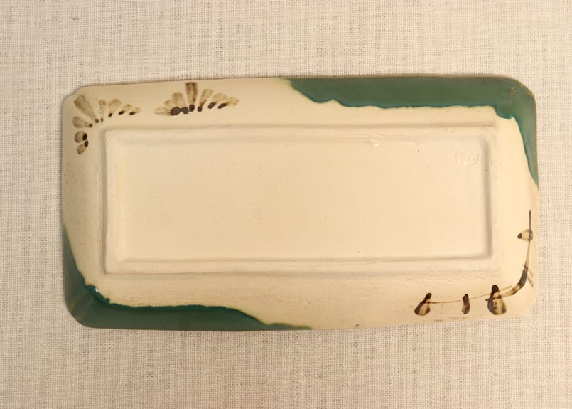 明治後期～大正織部焼幾何学文長皿 5客組 1客かたつき,シミ有り