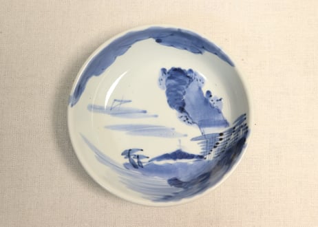 江戸幕末染付山水図春寒鉢①