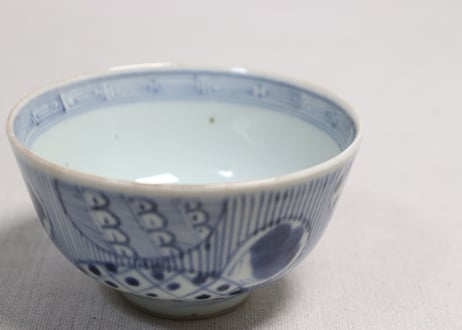江戸幕末染付丸文散らし図蓋茶碗②縁少甘手