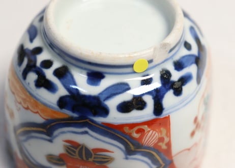 明治前期色絵四方に椿と萩図入隅角向付 高台ホツ