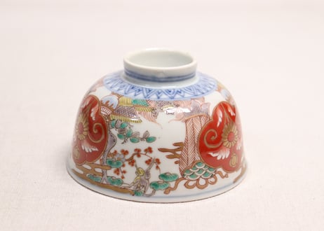 明治前期色絵松竹梅に鶴亀図通り物飯茶碗①