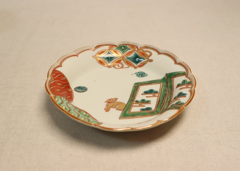 明治期 色絵松鶴亀文 盛鉢 大小二客 共箱 明治期 色絵松鶴亀文 盛鉢