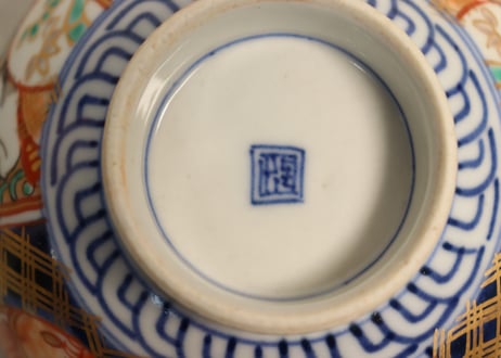 明治前期色絵桃と鶴図通り物蒸茶碗②　少甘手