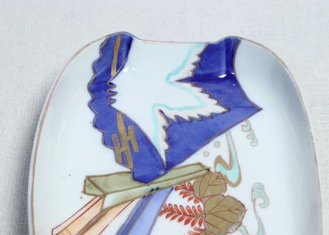 明治前期色絵富士と桐図楕円皿