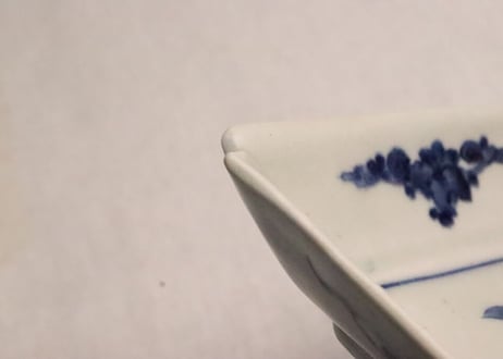 江戸中期染付生花図角皿 五客組