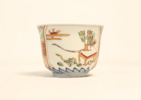 明治前期色絵弓矢と道具図向付
