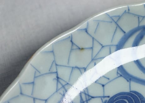 江戸幕末染付氷裂に渦と鶴図9.5寸皿