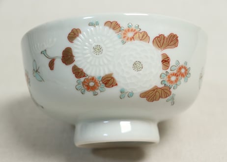 明治前期色絵三方菊図通り物蒸茶碗