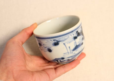 江戸幕末染付山水図向付 窯傷,フリモノ