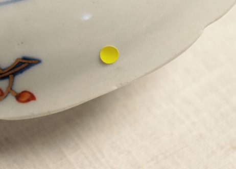 明治前期色絵梅と福寿草図6寸皿 ノミホツ