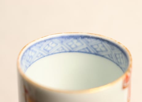 江戸中期色絵草花と亀甲図のぞき(大ぶり) ノミホツ