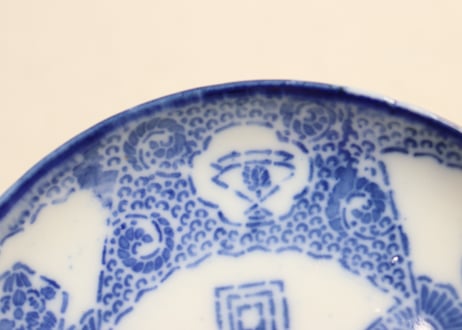 明治前期紙刷扇面窓絵図小皿