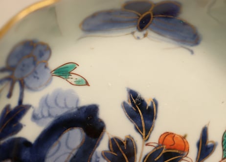 江戸幕末色絵牡丹と蝶図なます皿①