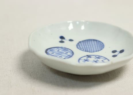 江戸幕末染付三方丸文図豆皿
