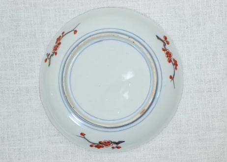 明治前期色絵梅と福寿草図5.5寸皿
