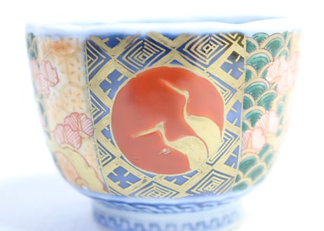 明治前期色絵桃に松鶴図通り物向付