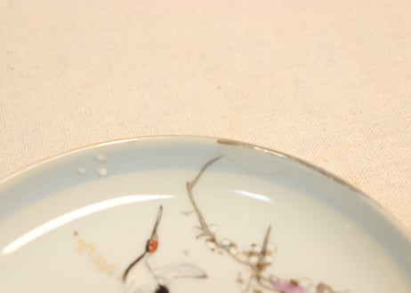 明治後期～大正色絵鶴亀図5寸皿