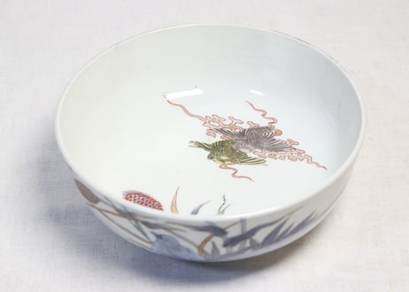 明治前期色絵芦と水鳥図三つ組鉢