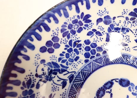 明治前期紙刷唐子図7寸皿