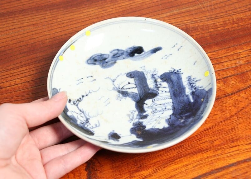 江戸前期初期伊万里山水図5寸皿 甘手,ニュウ | 吉祥寺PukuPuku 江戸前期初期伊万里山水図5寸皿 甘手,ニュウ | 吉祥寺PukuPuku