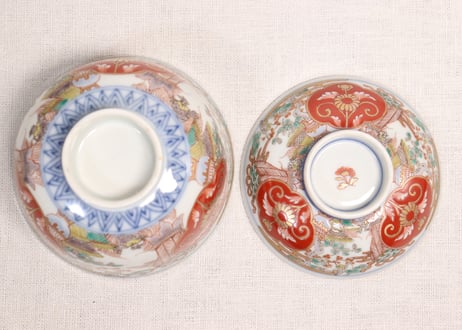 明治前期色絵松竹梅に鶴亀図通り物飯茶碗①