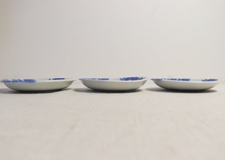 明治後期~大正銅判魚群と鳳凰に桐図小皿　窯傷,かたつき