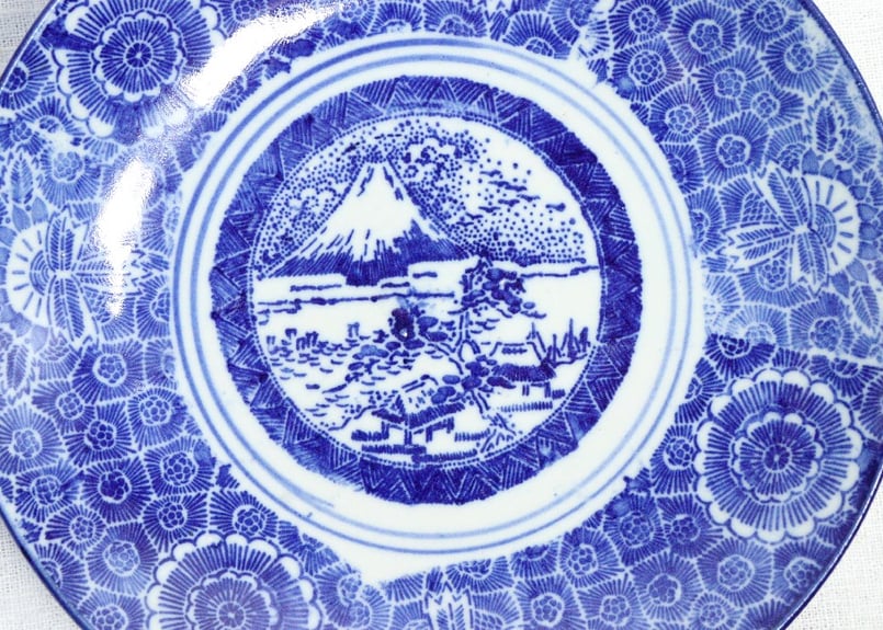 明治後期～大正紙刷富士図7.5寸皿 窯傷,かたつき | 吉祥寺PukuPuku