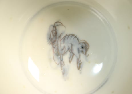 明治前期色絵松鶴に網干図向付