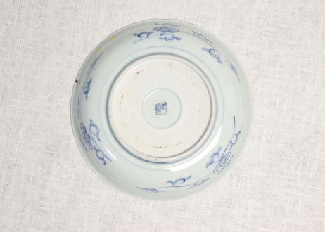 江戸幕末線描き八方に花図５寸深皿 ノミホツ,少がたつき