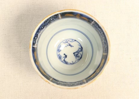 明治前期赤絵金彩扇と花図市松図向付　5客組