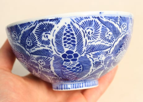 明治前期紙刷牡丹図飯茶碗