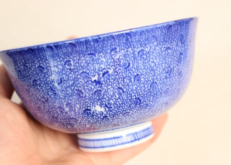 明治前期紙刷微塵唐草図飯茶碗