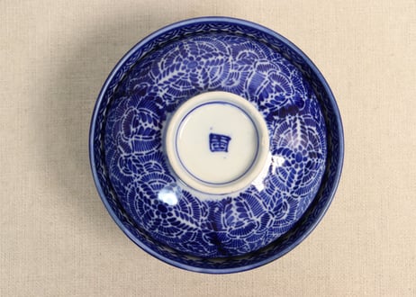明治前期紙刷六方に花図飯茶碗