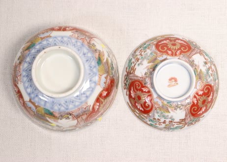 明治前期色絵松竹梅に鶴亀図通り物飯茶碗②少甘手