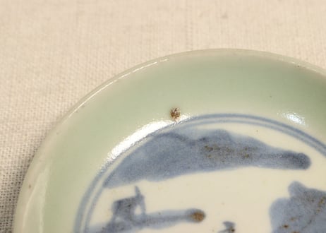江戸後期青磁縁染付山水図小皿①濃いめ