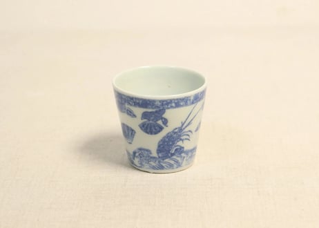 明治後期~大正銅判伊勢海老と貝尽くし図猪口②窯傷