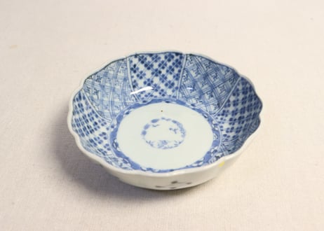 江戸幕末染付幾何学文図なます皿②　ノミホツ,かたつき