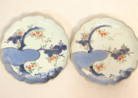 江戸中期色絵桐に蔦花図7寸皿