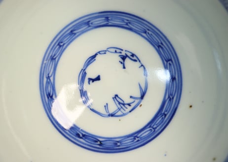 明治前期紙刷牡丹図飯茶碗