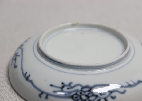 明治前期色絵流水に菊と青玉図小皿