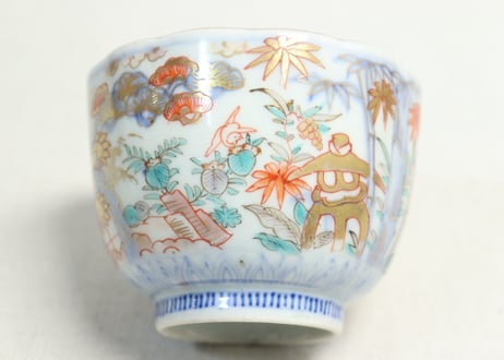 明治前期色絵三方松竹梅と花鳥図通り物向付