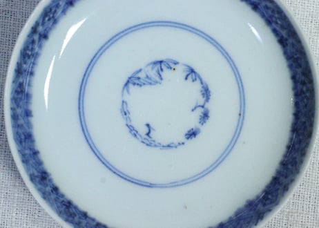 江戸幕末染付微塵唐草図蓋茶碗➁　高台ホツ,口縁少甘手,蓋ノミホツ