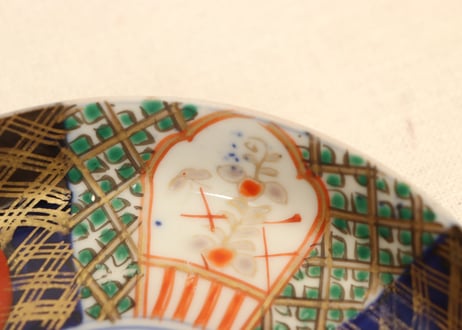 明治前期色絵牡丹図縁立ち5寸皿