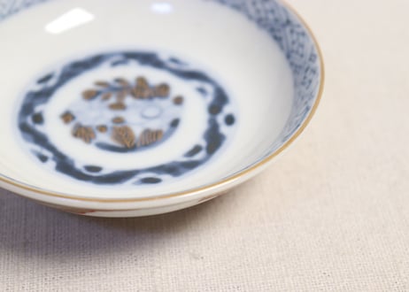 明治前期色絵芭蕉と亀甲図飯茶碗 釉剥げ