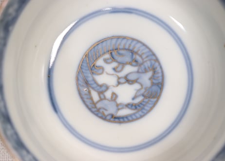 明治前期色絵松竹梅に鶴亀図通り物飯茶碗①